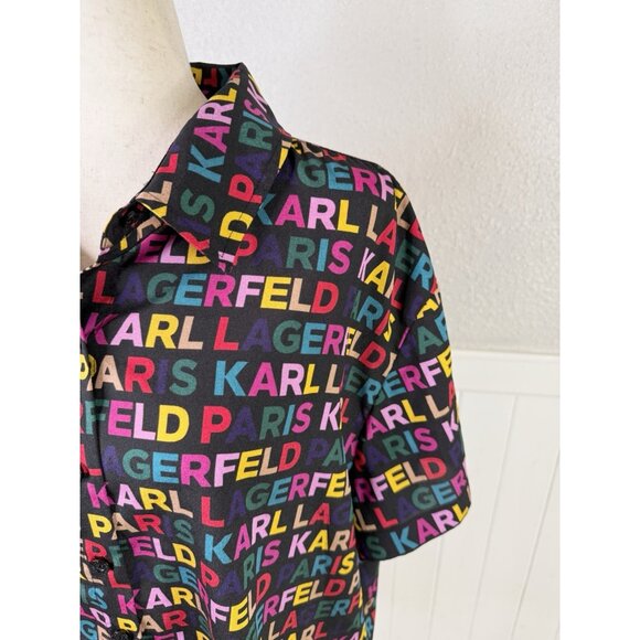 Karl Lagerfeld Paris Top Womens 1X All Over Print Button Up Oversize Colorful - Picture 2 of 10